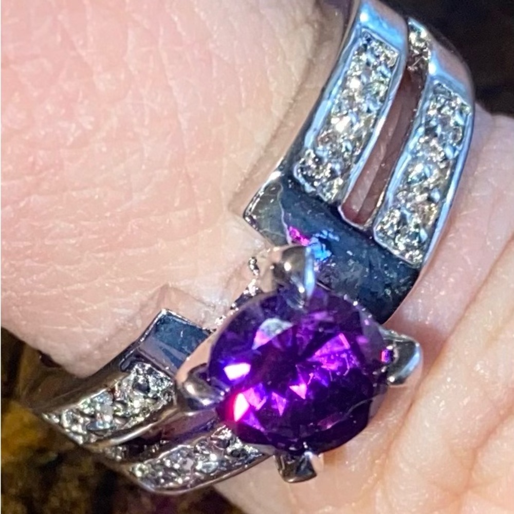Amethyst Diamond ring, costume jewelry! Not sterling silver. No box. Size 10
